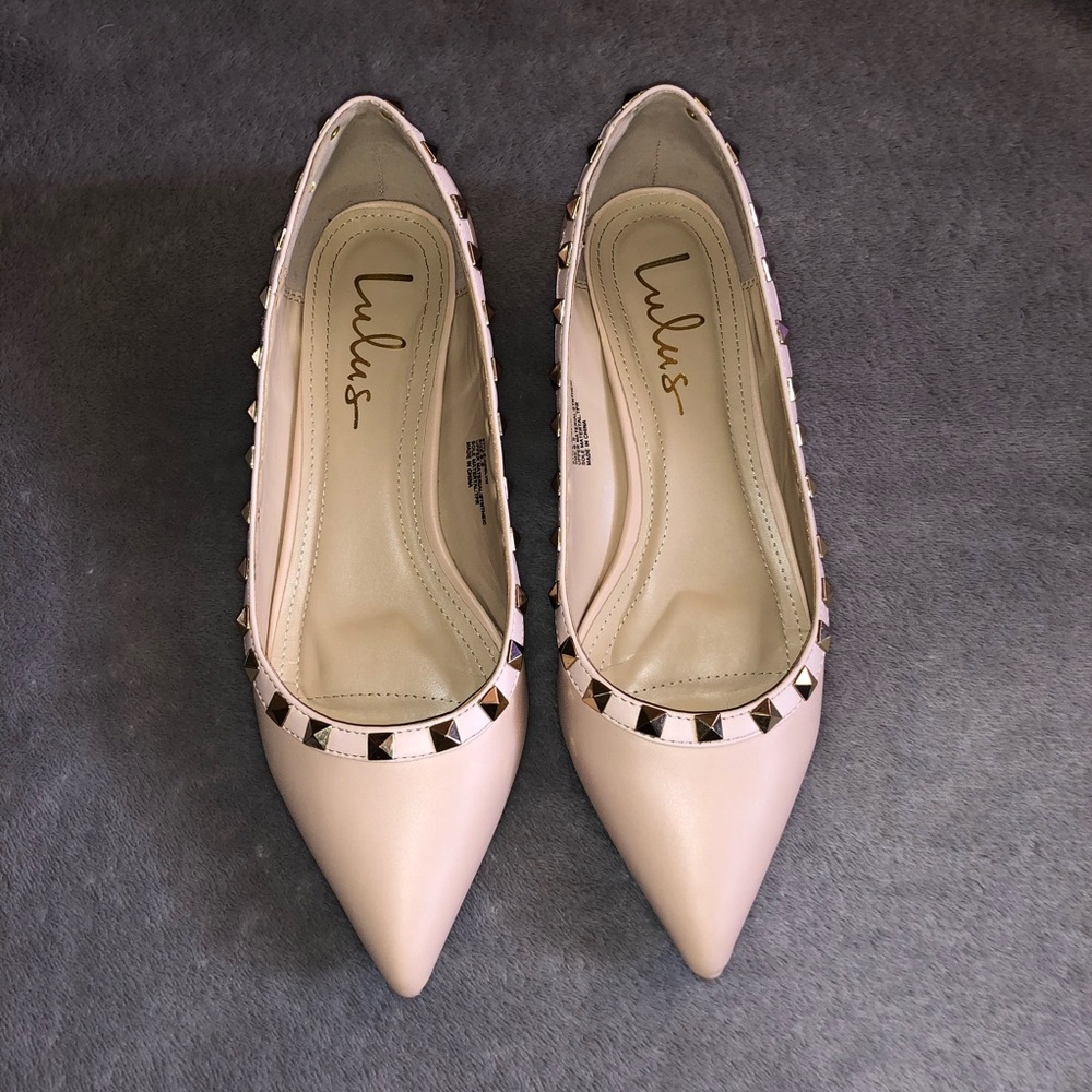 Adelyn Nude Studded Low Pointed-Toe Heels